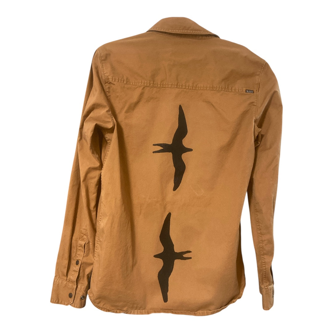 Dark Khaki hand-painted Double Iwa Bird upcycled denim jacket handcrafted in Hawai‘i by Culture Girl Boutique