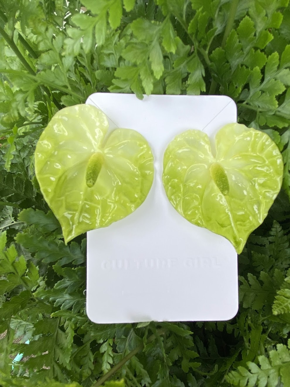 Culture Girl handmade, clay green anthurium stud earrings