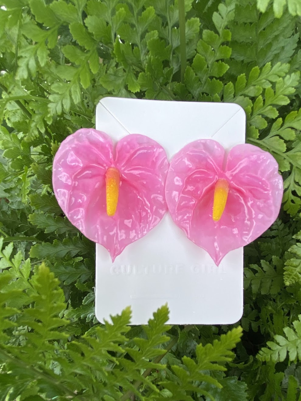 Culture Girl handmade, clay pink anthurium stud earrings