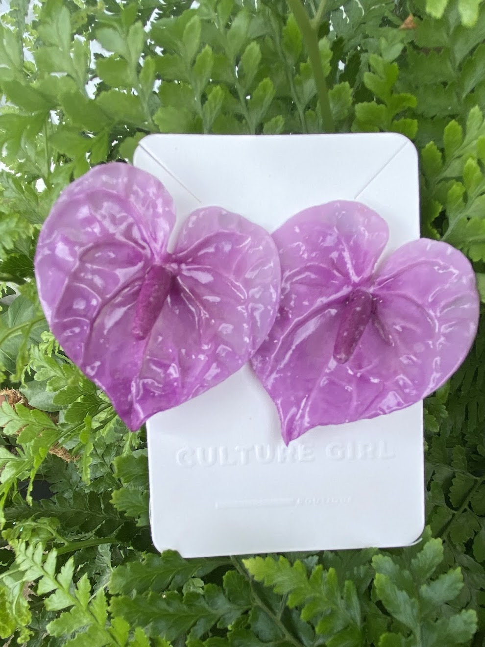 Culture Girl handmade, clay purple anthurium stud earrings