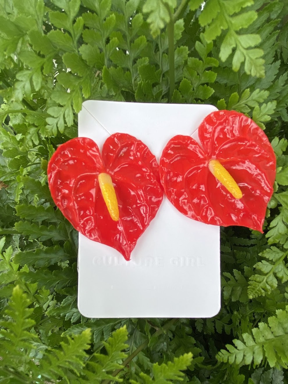 Culture Girl handmade, clay red anthurium stud earrings
