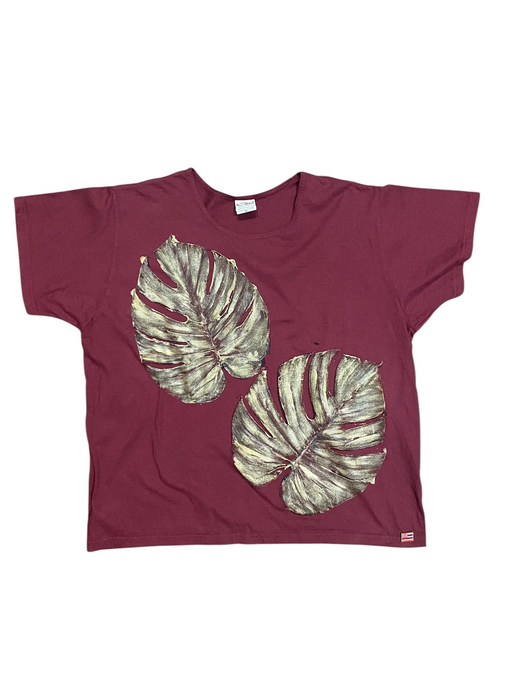 Handpainted yellow monstera leaf tshirt handmade in Hawai‘i – upcycled sustainable fashion