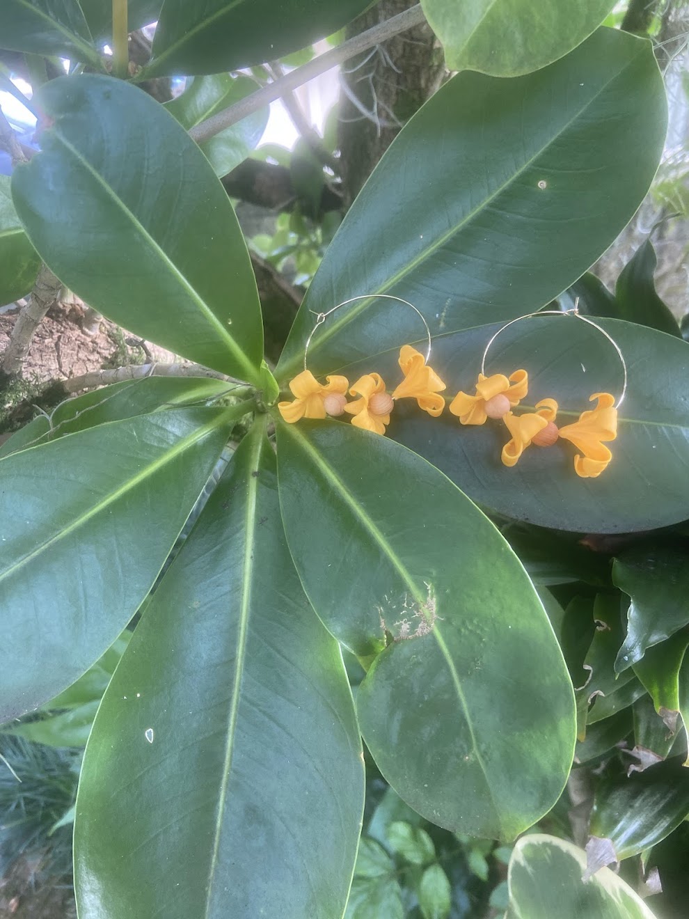 Culture Girl handmade, clay yellow puakenekene hoop earrings