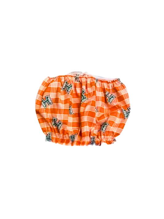 University of Hawaii licensed logo pattern on orange palaka print bandeau